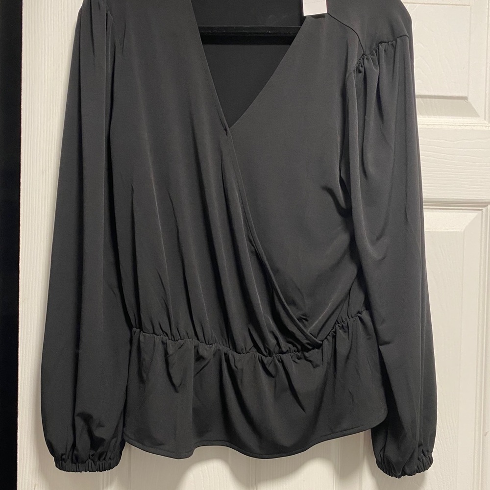 Black, long sleeve, v-neck blouse
